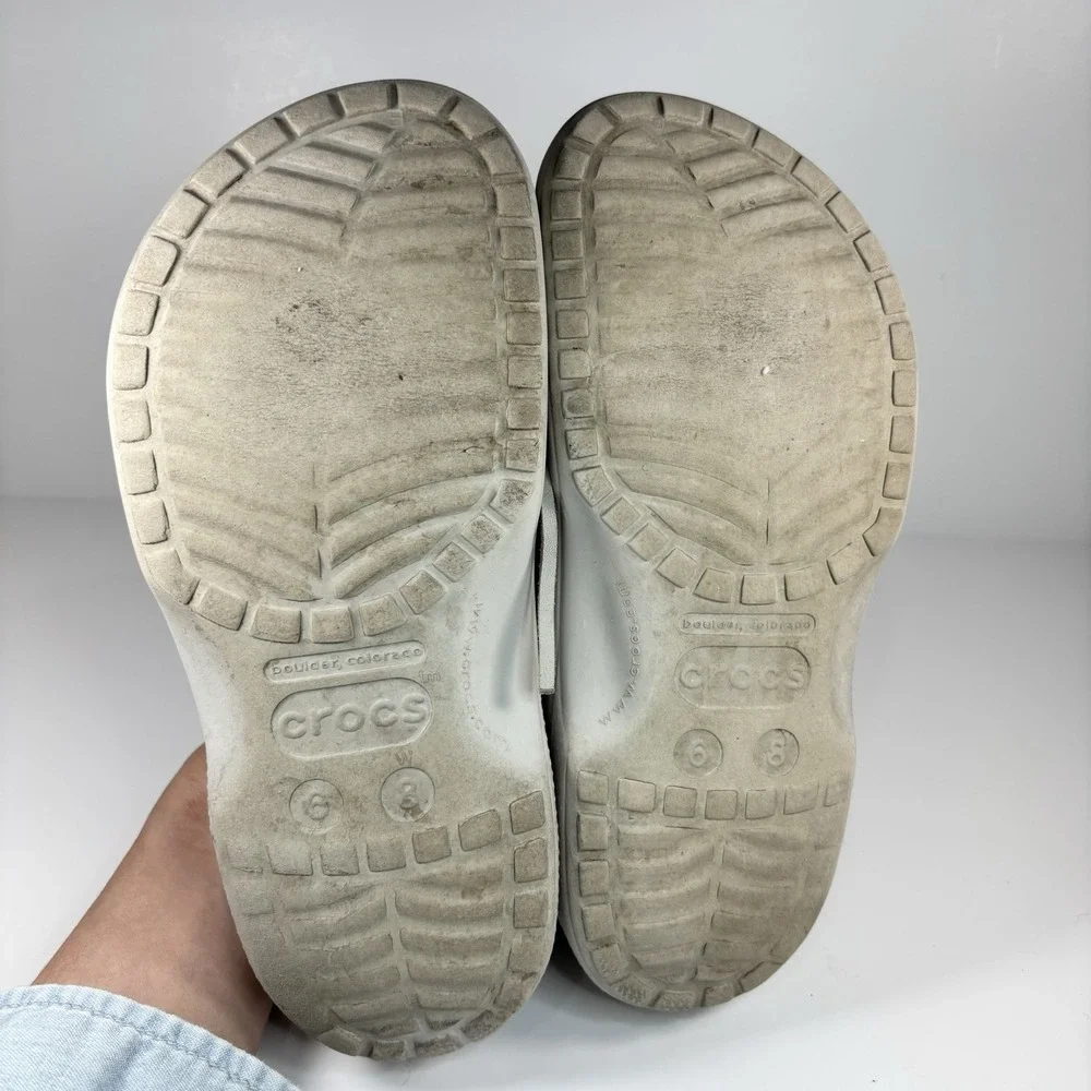 Crocs Shoes Mens/Youth 6 Womens 8 Islander Gray Boat Rubber‎ Leather Shoes Clogs